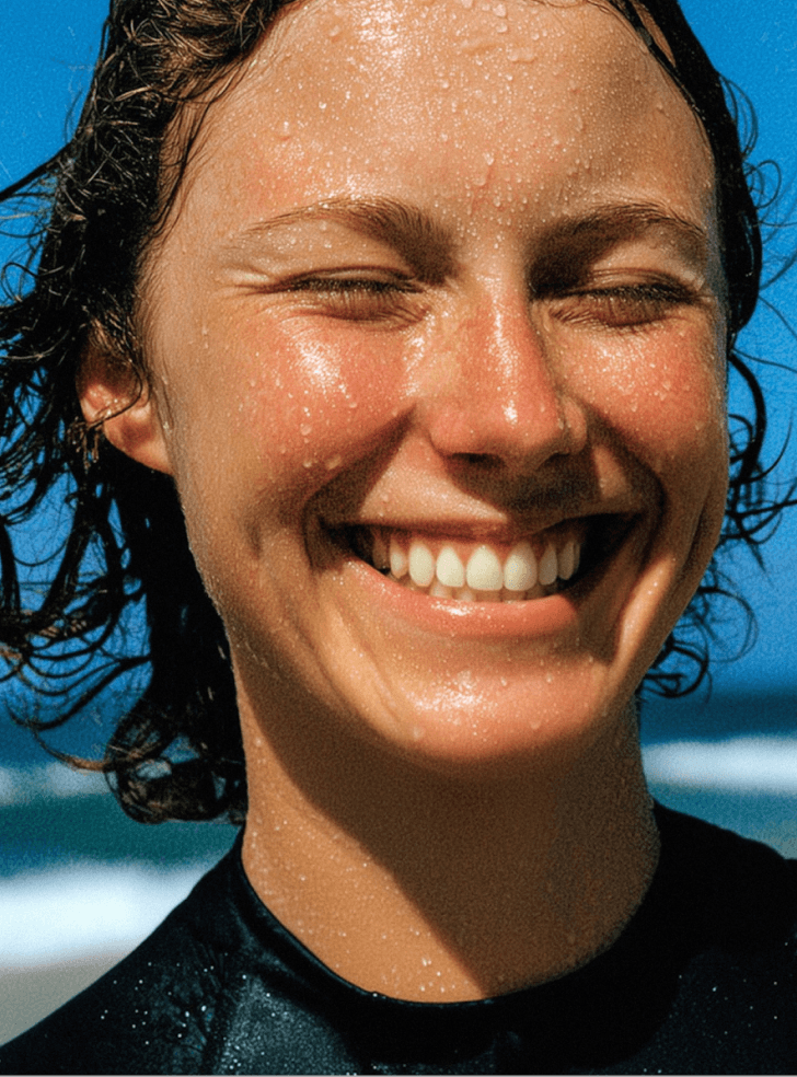 Smiling surfer beside the ocean